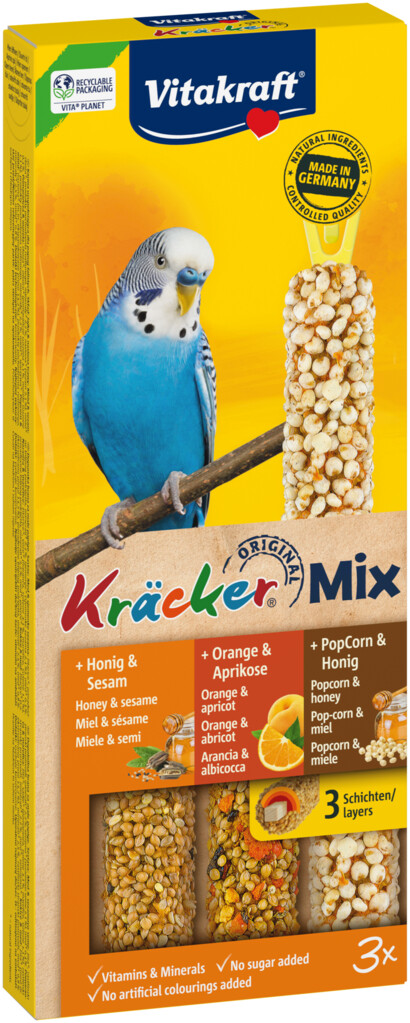 Kräcker® Trio-Mix perruche miel/orange/popcorn