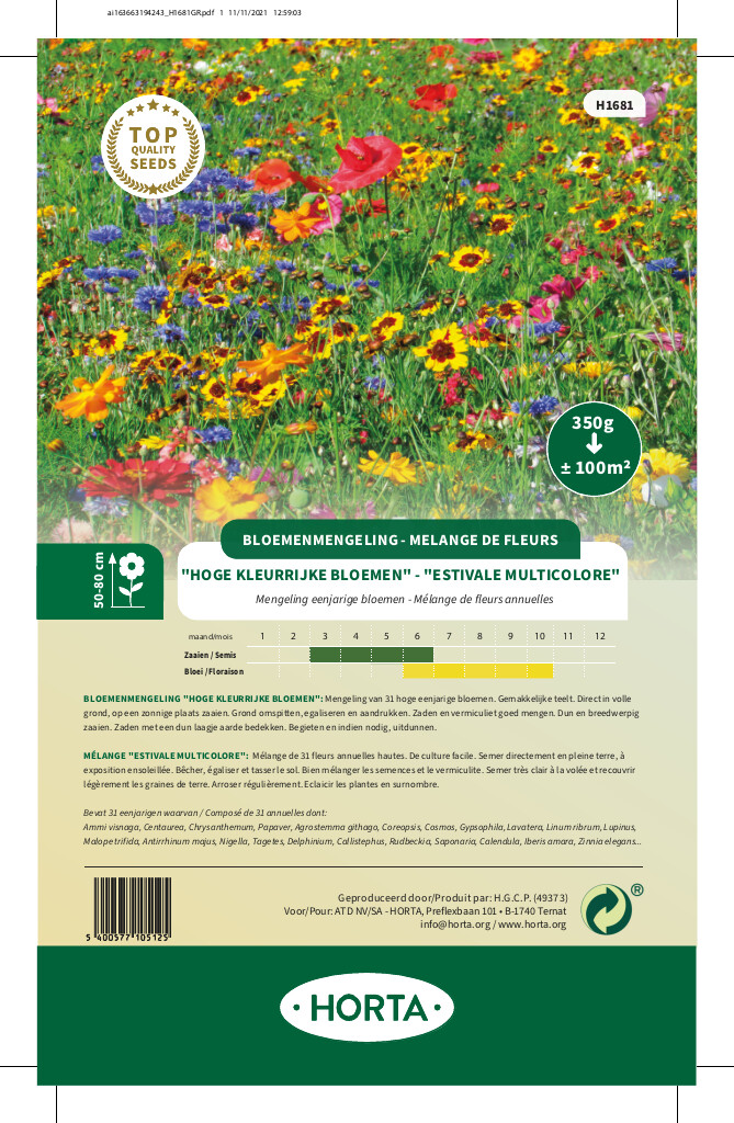 Mélange de fleurs annuelles "Estivale Multicolore" 100 m²