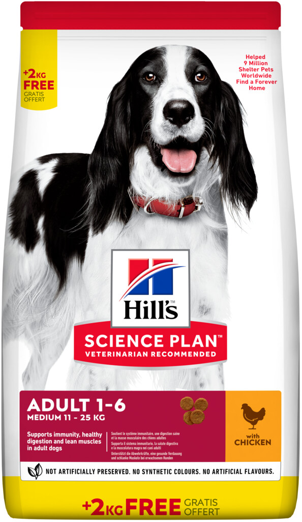 Science Plan Canine Medium Adult Chicken 12+2kg gratis