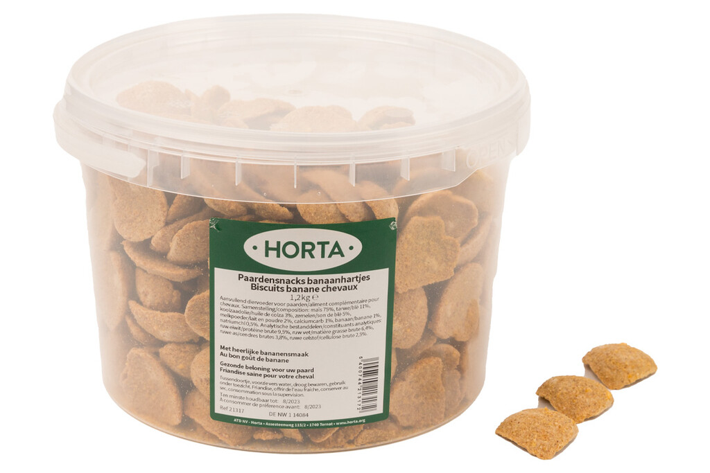 Seau à biscuits banane chevaux 1,2 kg