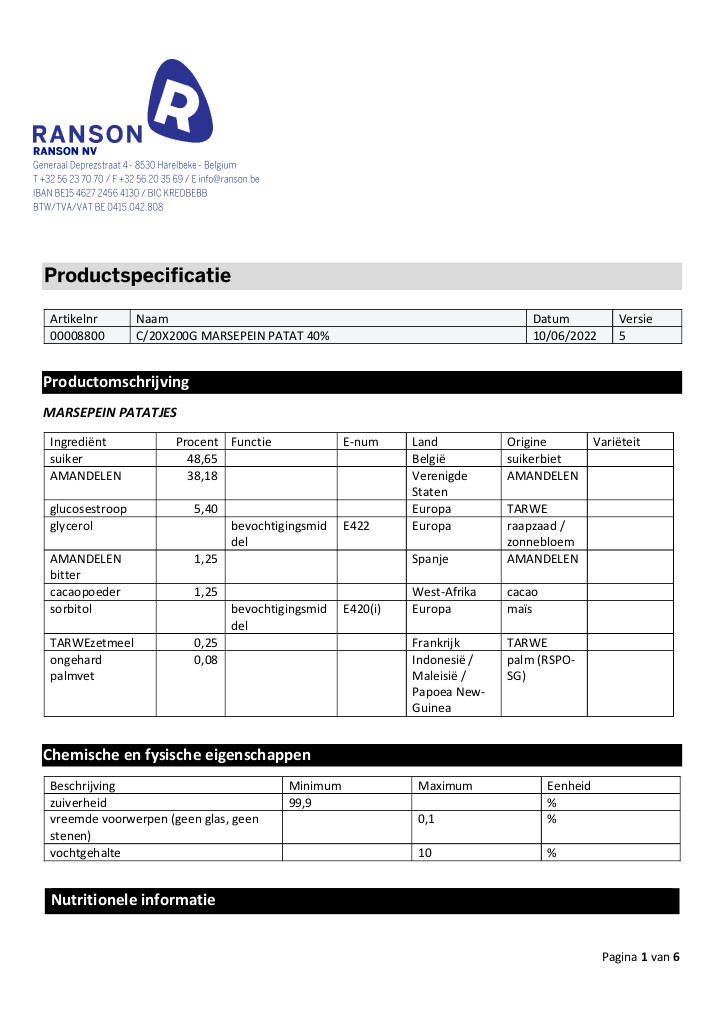 Patattes massepain - 40% - 200g Patattes massepain - 40% - 200g