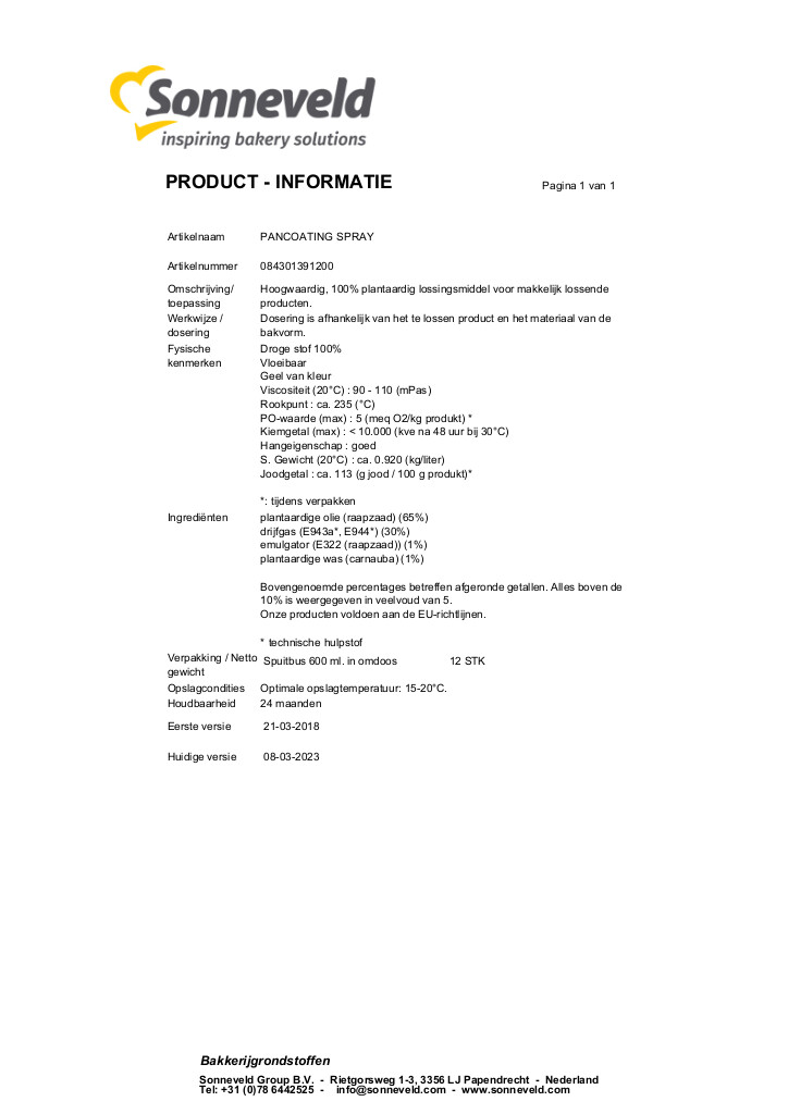 Agent de démoulage - pancoating spray - aérosol 600ml