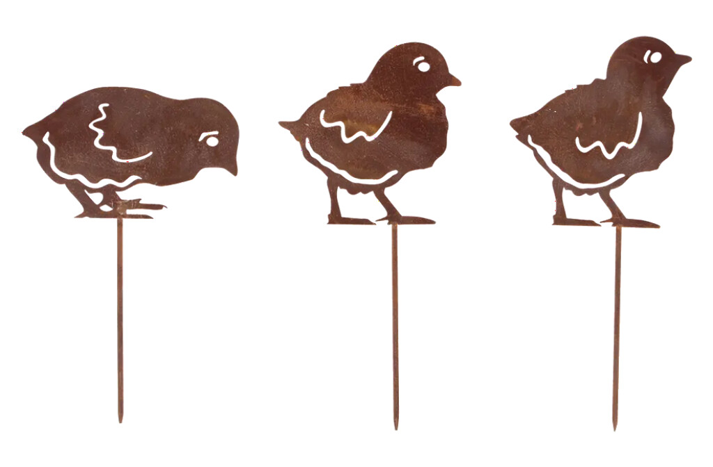 Piquet de jardin rouillé poussin assortiment de 3