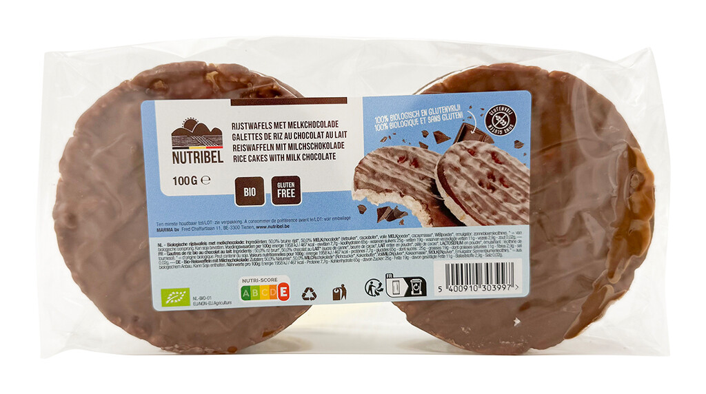 Rijstwafels met melk chocolade bio 100g Rijstwafels met melk chocolade bio 100g
