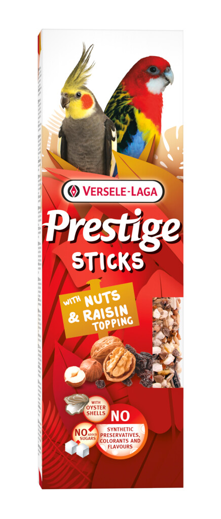 Prestige Sticks Grote Parkieten met Noten & Rozijnentopping - 2 stuks 140g