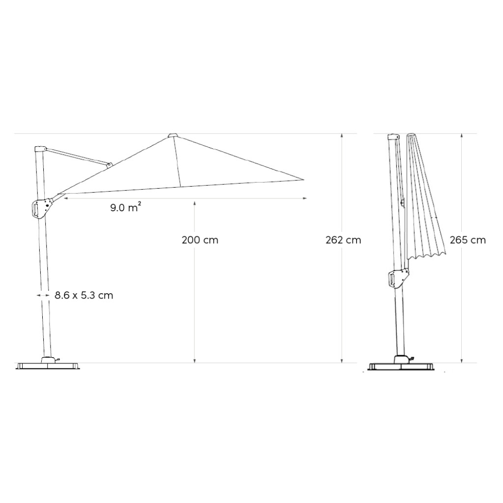 Parasol flottant Challenger T1 3,0 x 3,0 m - Structure Anthracite/Tissu Taupe
