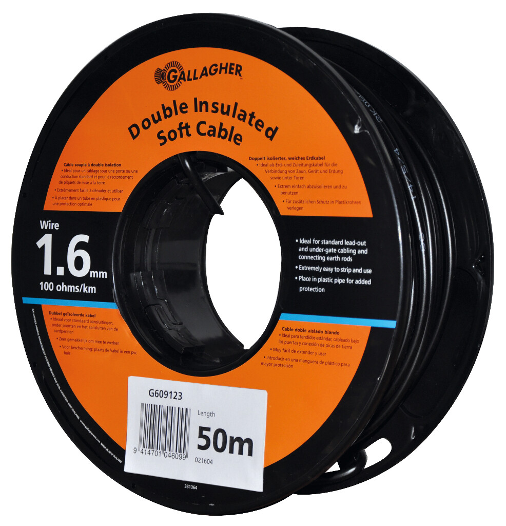 Câble de terre 1,6mm souple, rouleau de 50m, 100 Ohm/1km Câble de terre 1,6mm souple, rouleau de 50m, 100 Ohm/1km