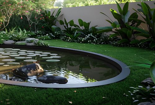 Een vijver op een schaduwrijke plaats 