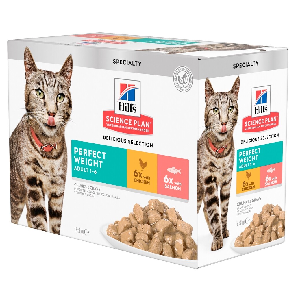SP Perfect Weight - Sachets Repas pour Chat Adulte (1-6) - au Poulet et au Saumon 12x85g