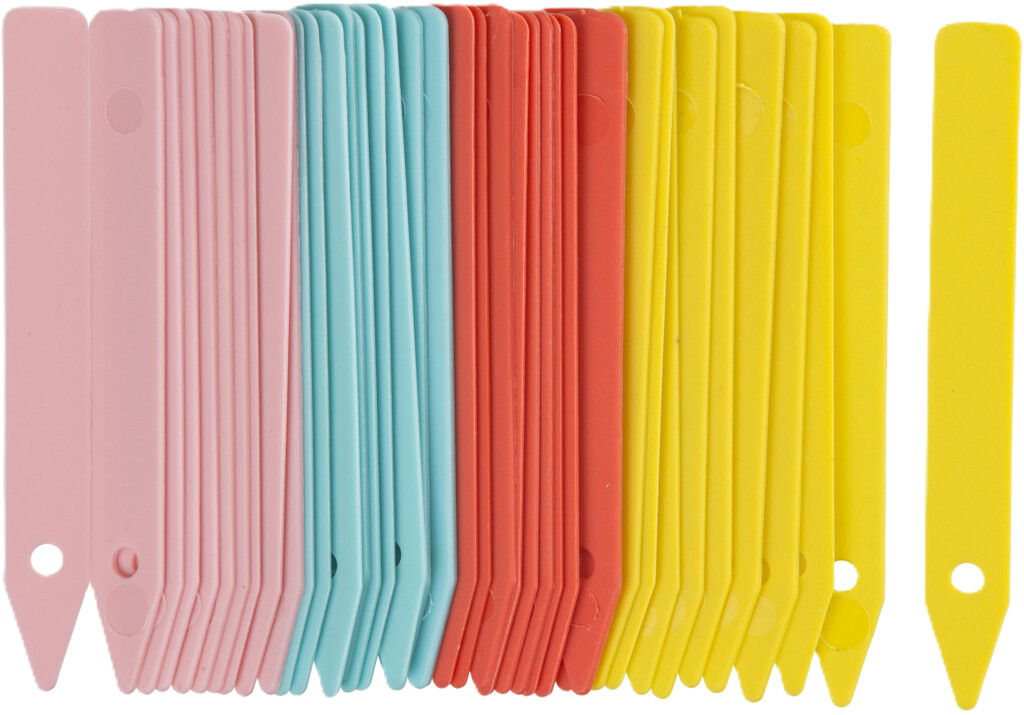 Etiquettes à piquer (bleu, jaune,rose,rouge) - h10cm - 40 pièces