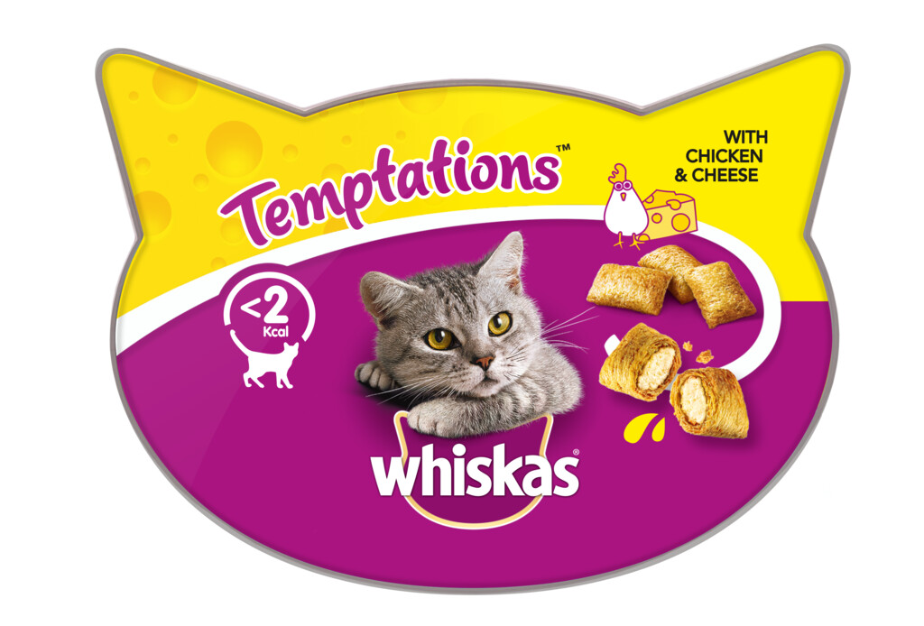 Temptations snacks met kip en kaas 60g Temptations snacks met kip en kaas 60g