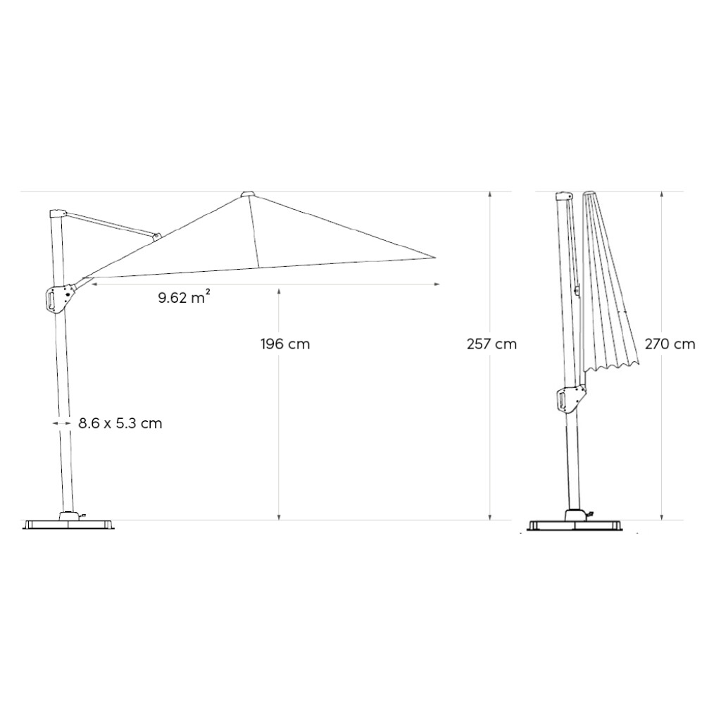 Parasol flottant Challenger T1 Ø3,5 m - Structure anthracite / tissu anthracite