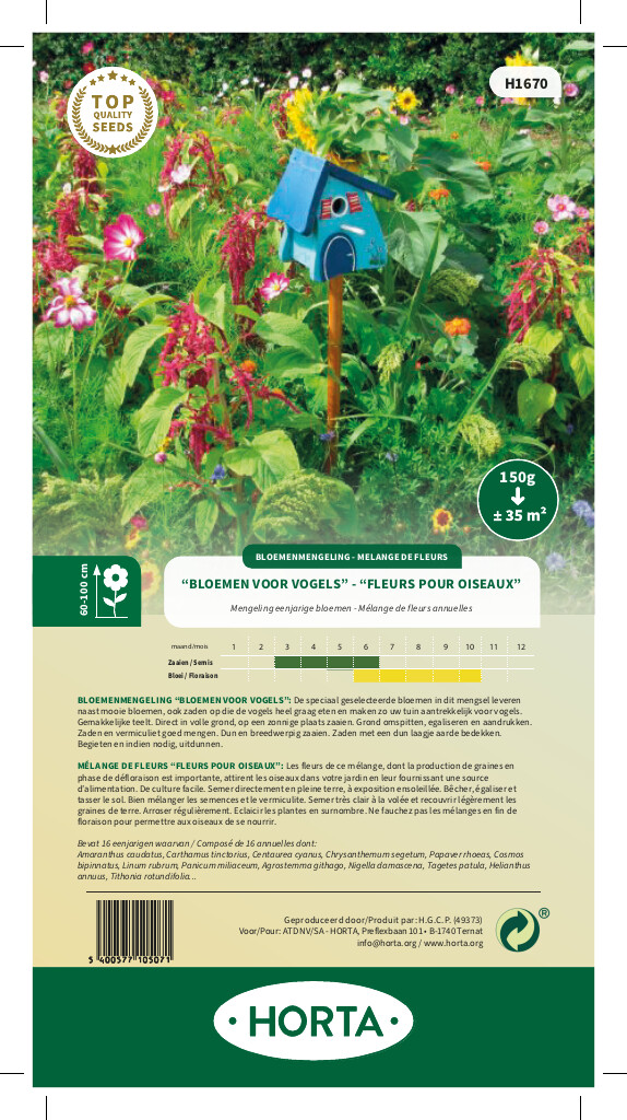 Mélange de fleurs annuelles pour oiseaux 35m²