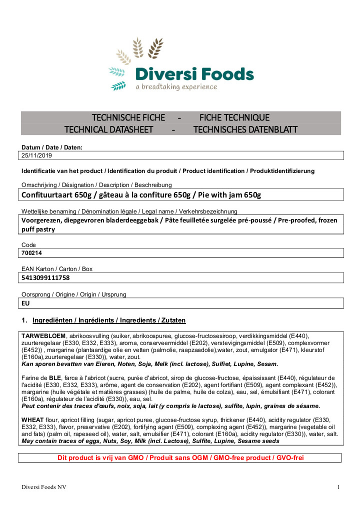 Confituurtaart - Ø30 cm - 650g Confituurtaart - Ø30 cm - 650g