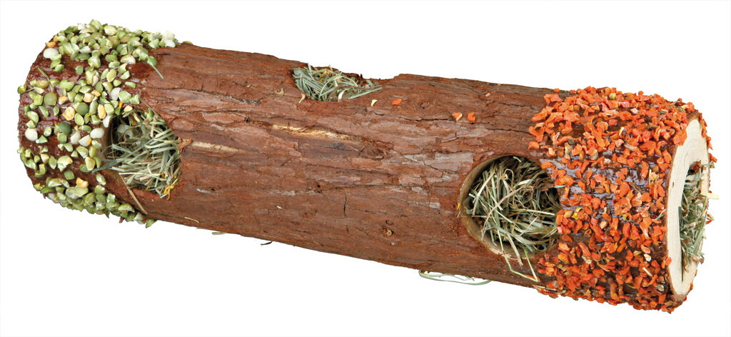 Tube tunnel avec foin, en bois d'écorce ø 9 × 30 cm