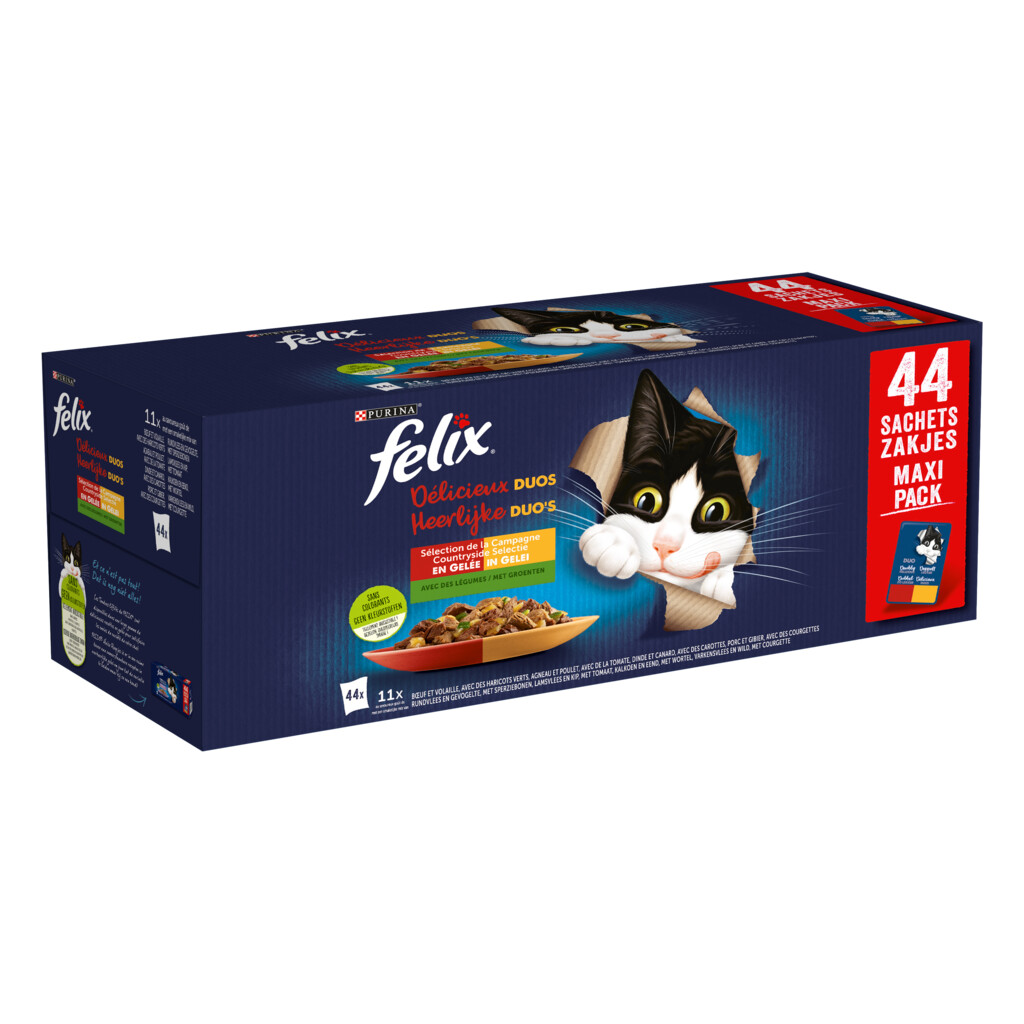 Délicieux Duos aliment chat sélection de la campagne avec légumes en gelée 44x85g