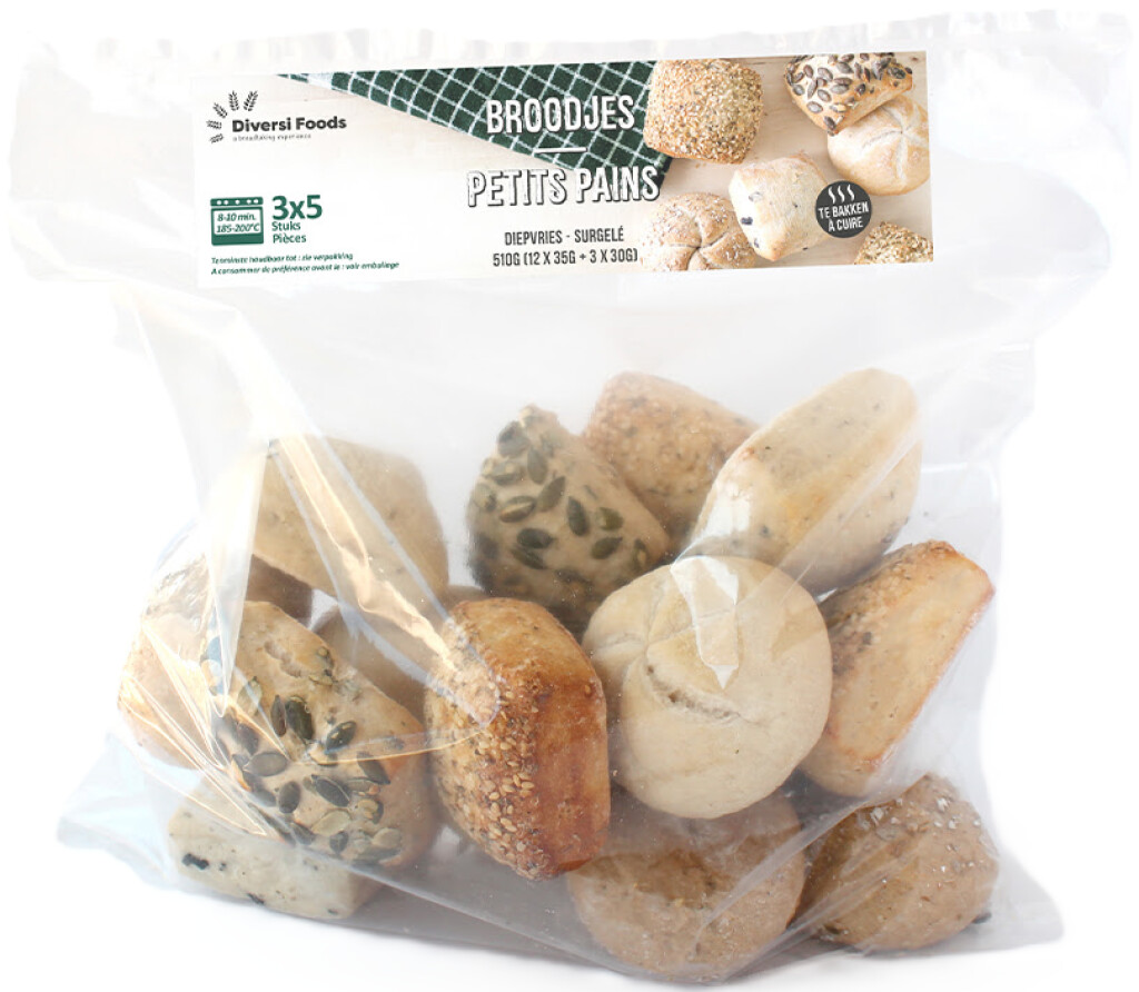 Assortiment de mini pains hôtel 5 types - 3x5 pièces