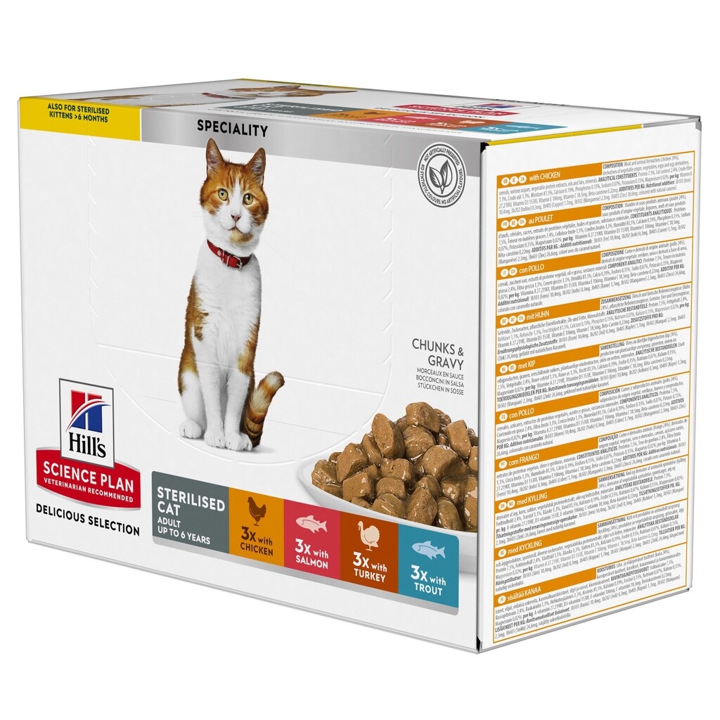 SP Sterilised Cat Adult Natvoer met Kip, met zalm, met kalkoen & met forel - kat 12x85g
