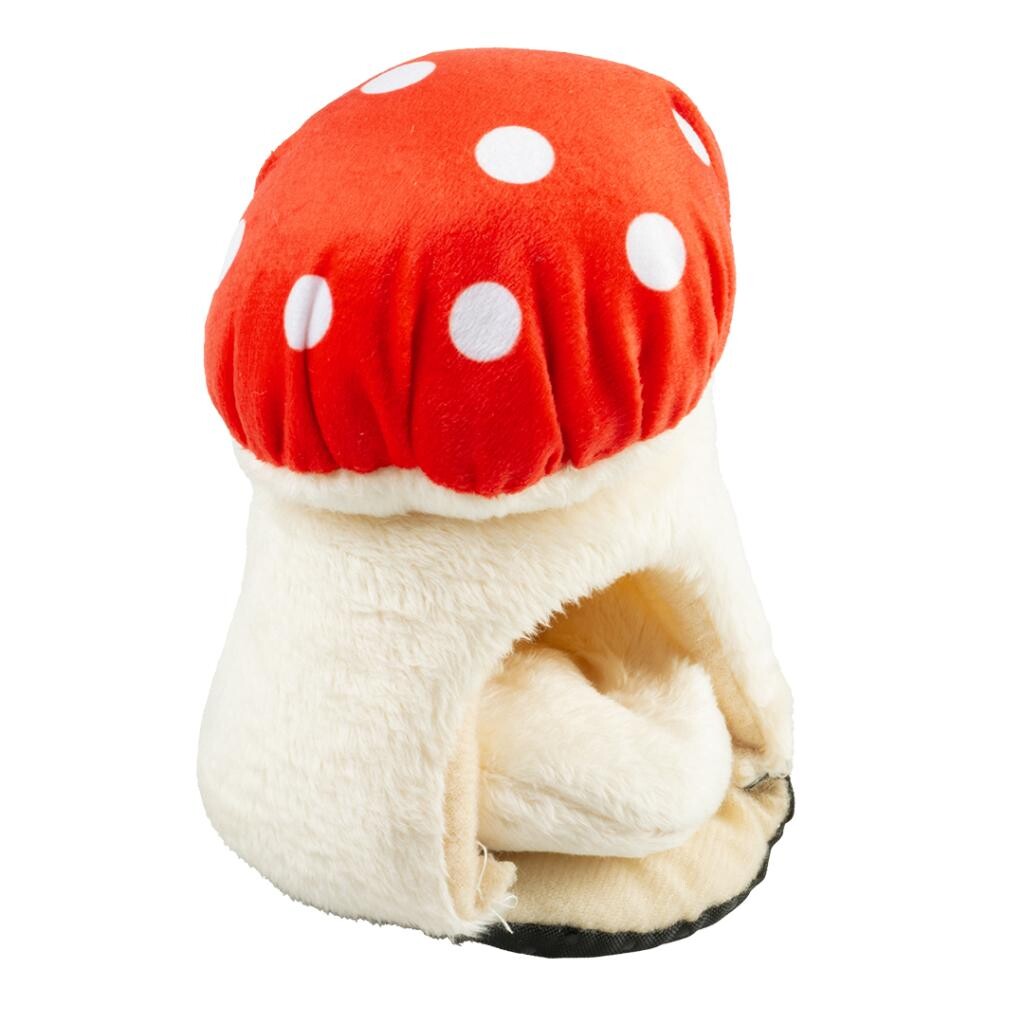 Paddestoel huis pluche rood/wit