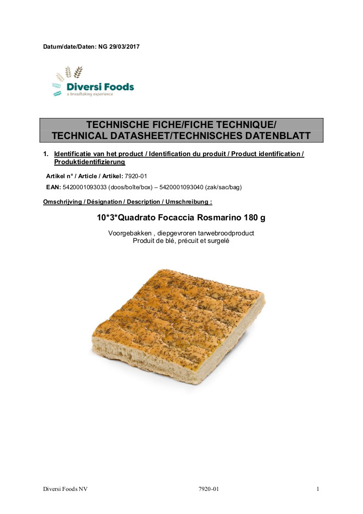 Quadrato focaccia rosmarino - 180g Quadrato focaccia rosmarino - 180g