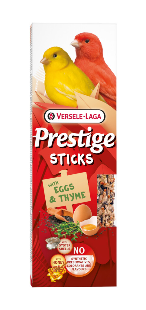 Prestige Sticks Kanaries met Ei & Tijm - 2 stuks 60g Prestige Sticks Kanaries met Ei & Tijm - 2 stuks 60g