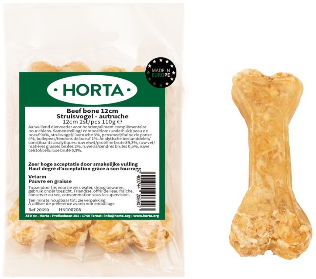 Beef bone struisvogel 12 cm 2 stuks