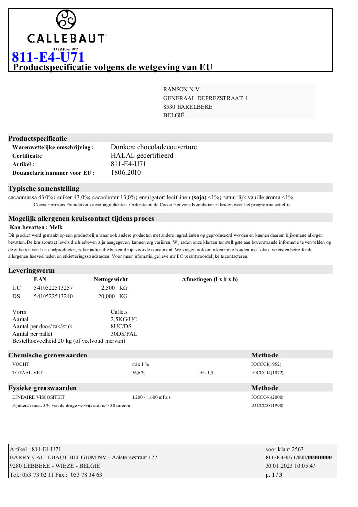 Chocolat noir - callets™ - 811 - 2,5kg