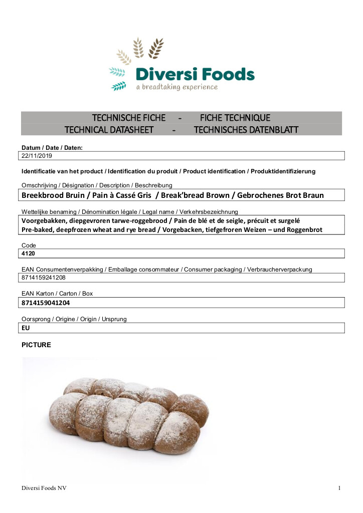 Bruin breekbrood - 375g Bruin breekbrood - 375g