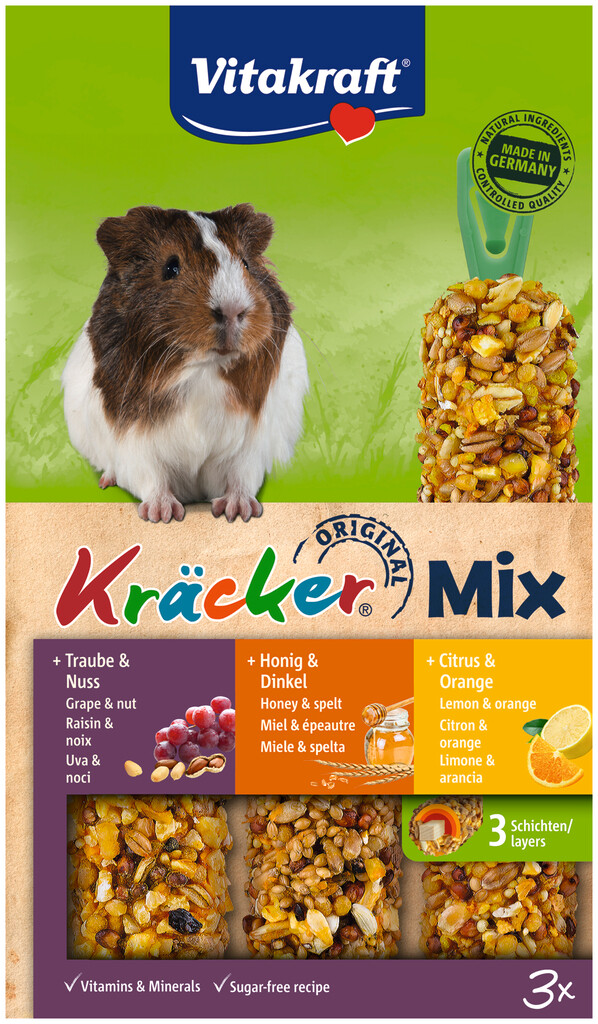 Kräcker cavias Trio Mix druif/noot-honing/spelt-citrus/sinaasappel Kräcker cavias Trio Mix druif/noot-honing/spelt-citrus/sinaasappel