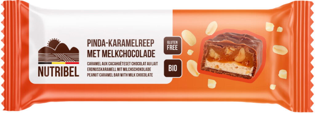 Pinda karamelreep met melk chocolade bio 40g