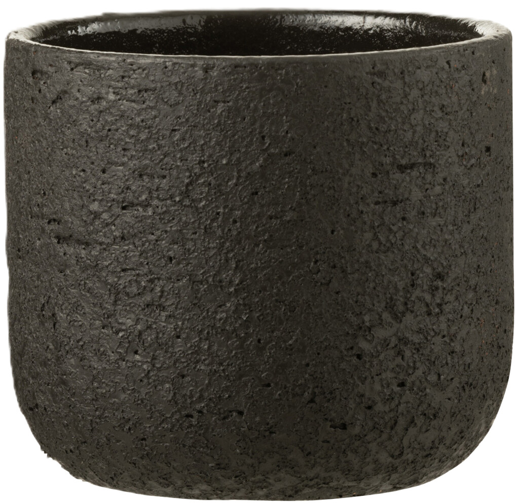 Bloempot ruw keramiek zwart medium
