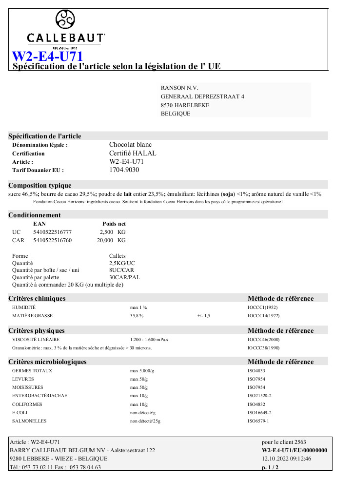 Witte chocolade - callets™ - W2 - 2,5kg