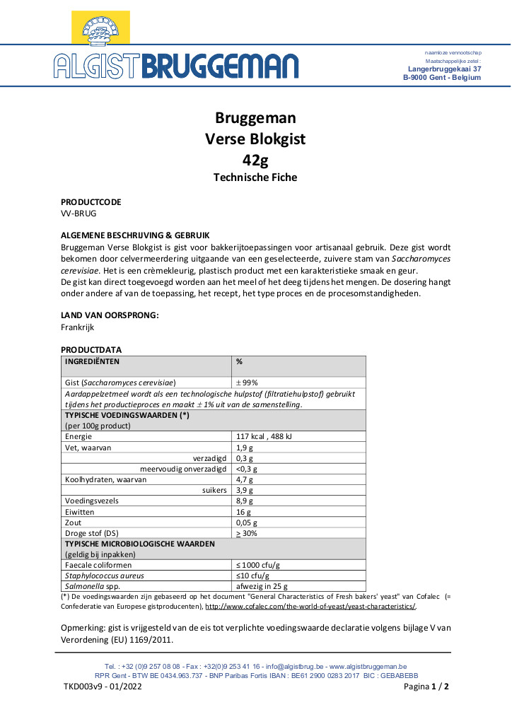 Levure fraîche 42g Levure fraîche 42g