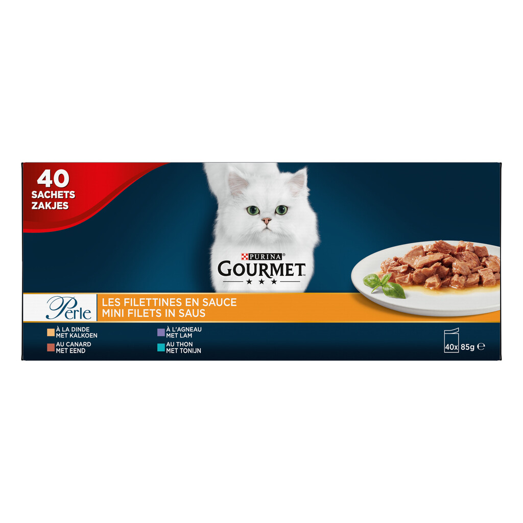 Perle les filettines en sauce au dinde, canard, agneau et thon 40x85g