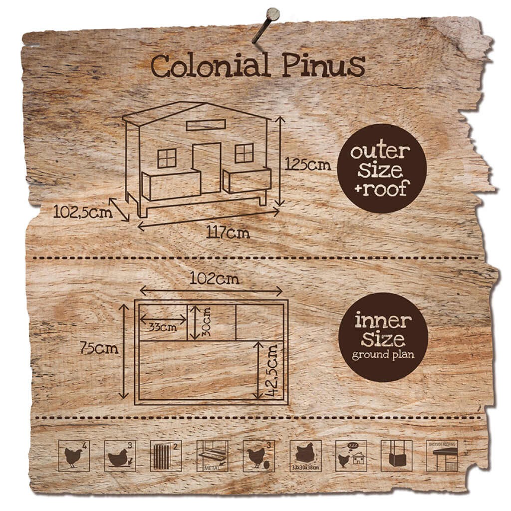 Poulailler Colonial Pinus 117x102,5x125cm