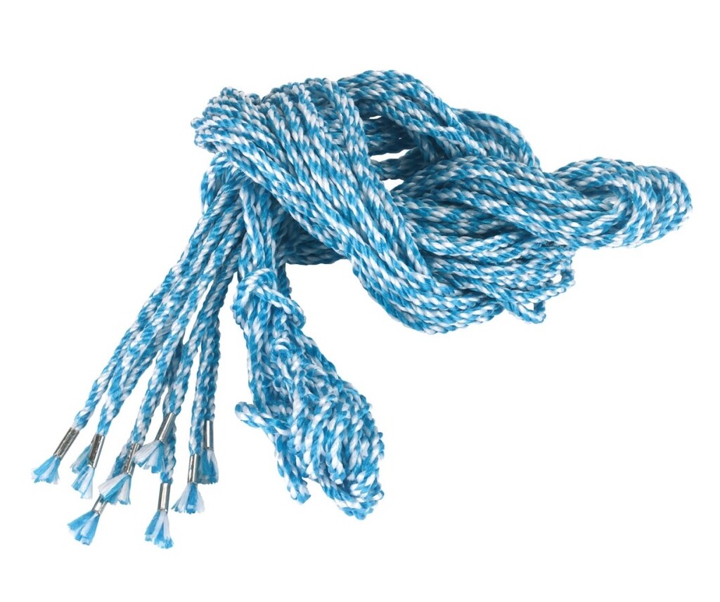 Corde échafaudage 2,5m bleu/blanc, Ø8mm, attaches