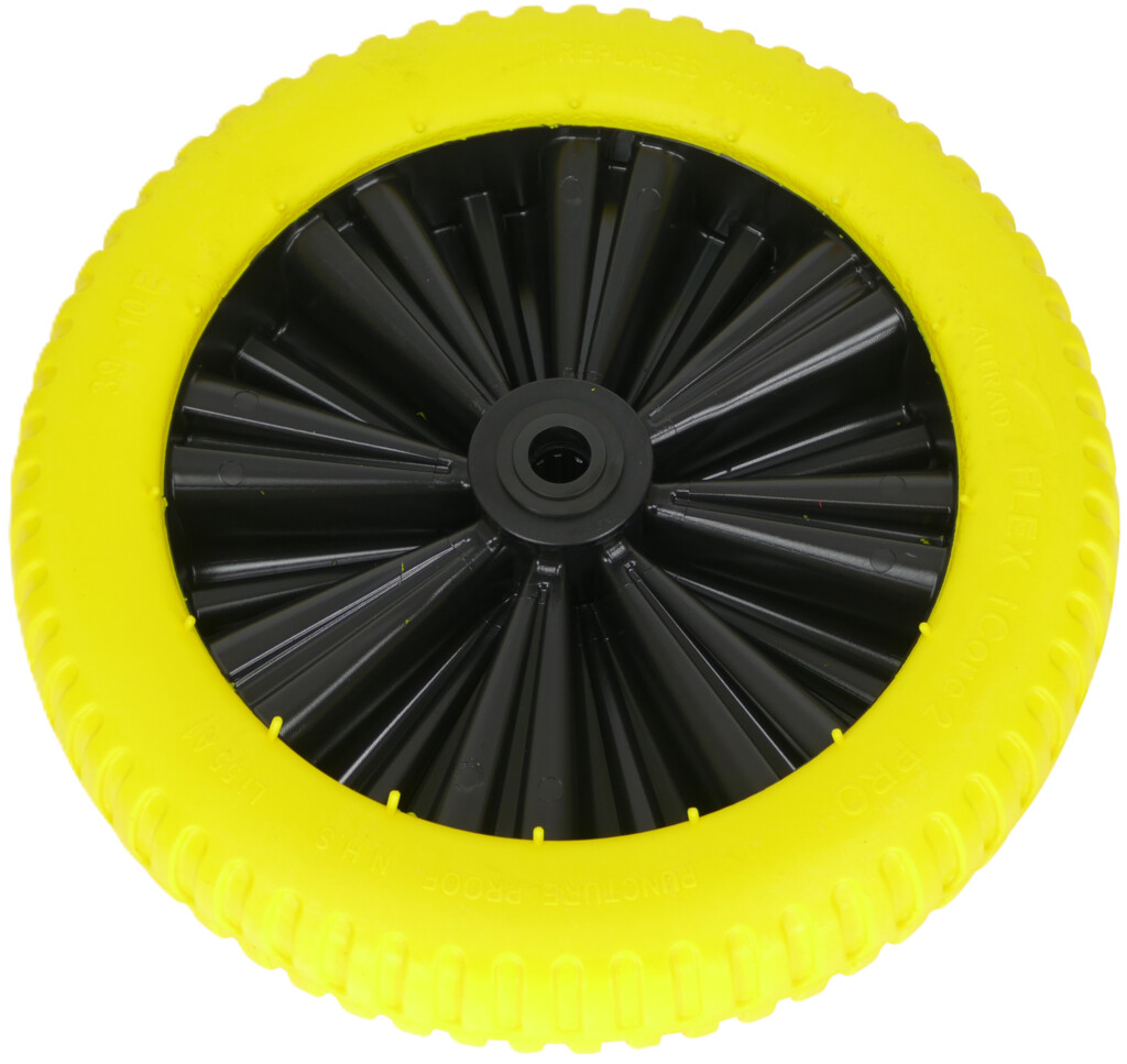 Kruiwagenwiel geel vol