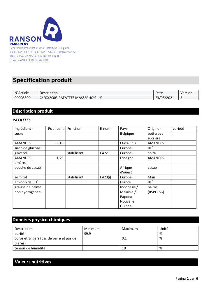 Patattes massepain - 40% - 200g Patattes massepain - 40% - 200g