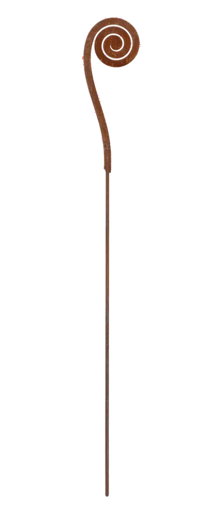 Piquet de jardin rouillé jeune feuille de fougère