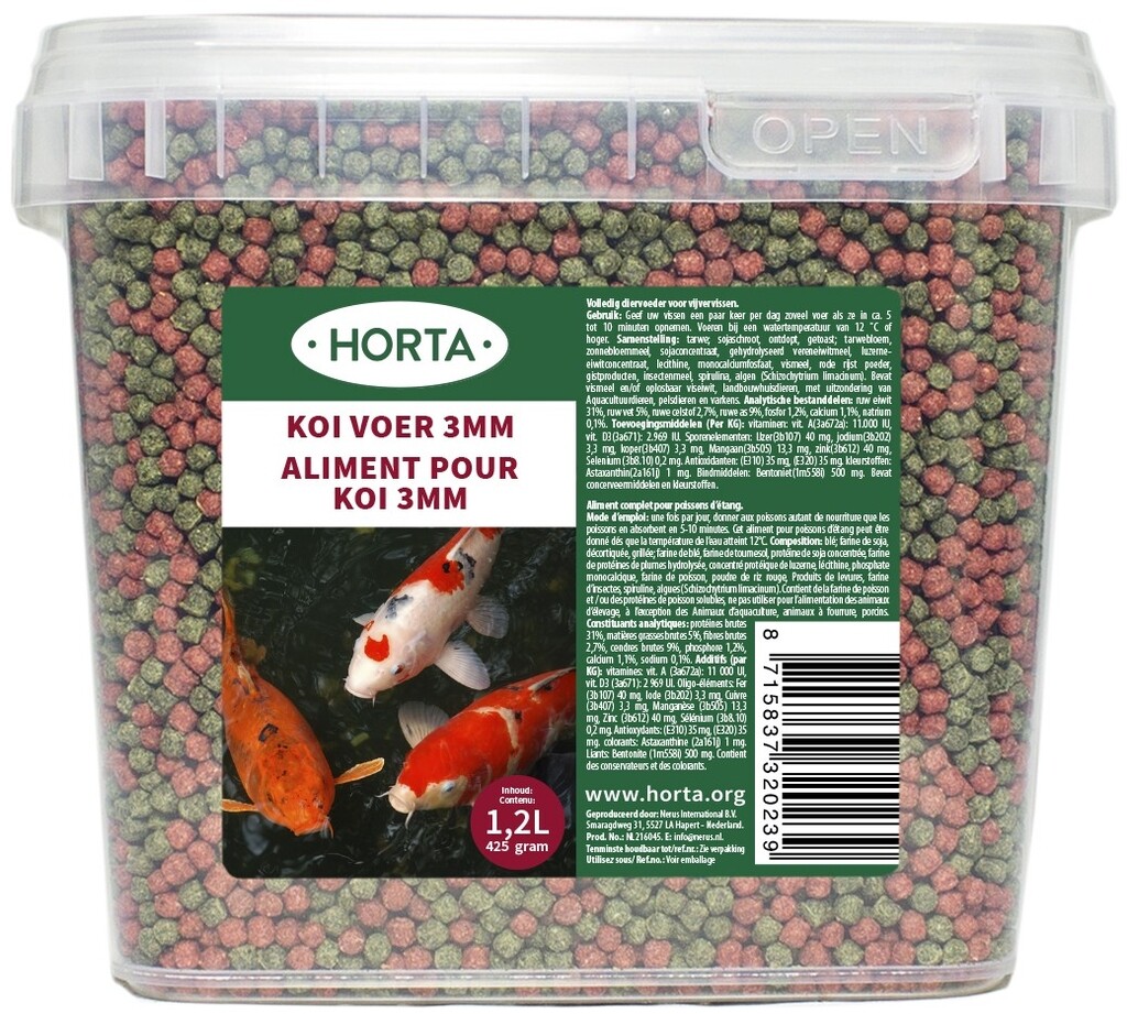 Nourriture pour koi 1,2 litre 3 mm./ 425 gr Nourriture pour koi 1,2 litre 3 mm./ 425 gr