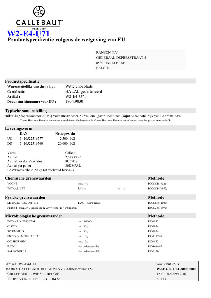 Witte chocolade - callets™ - W2 - 2,5kg