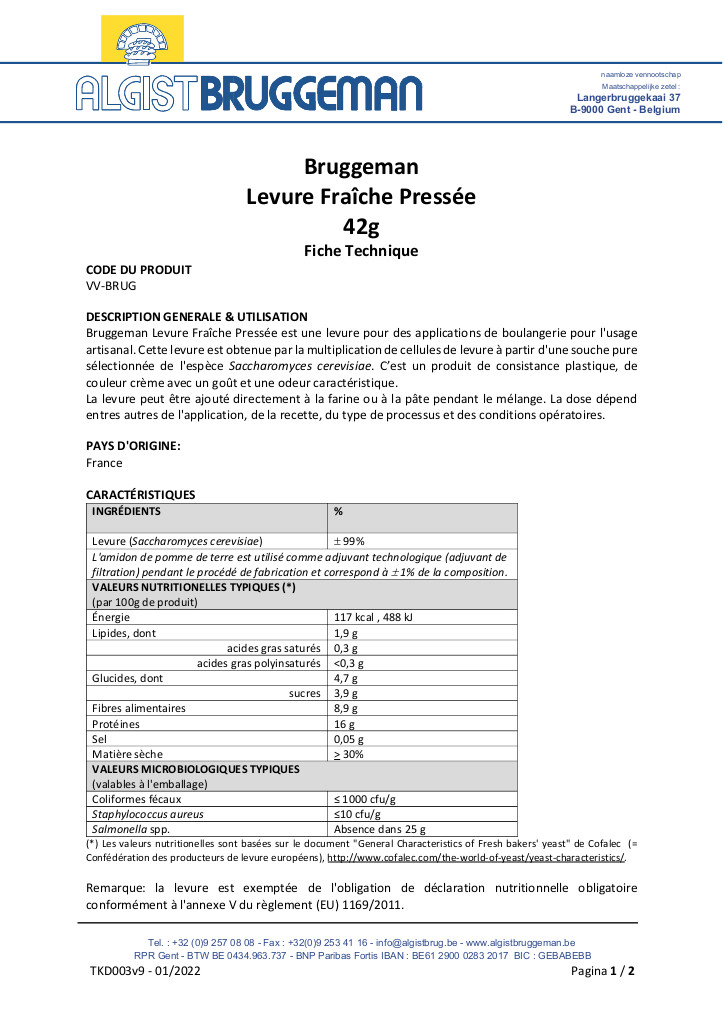 Levure fraîche 42g Levure fraîche 42g