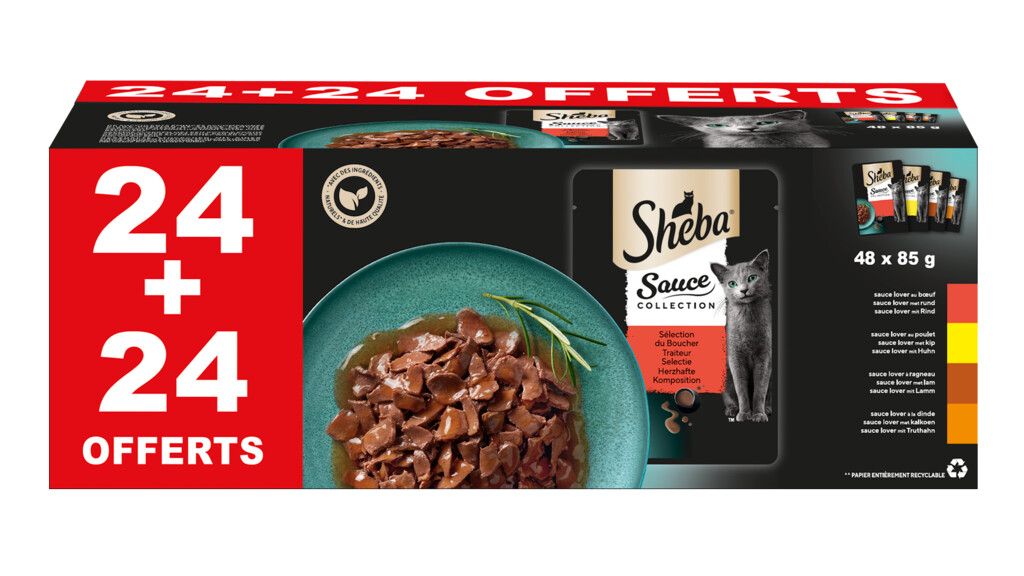 Patée pour chat Sélection du Boucher en sauce 24 + 24 pièces gratuites. DISPONIBLE JUSQU'À ÉPUISEMENT DES STOCKS. Patée pour chat Sélection du Boucher en sauce 24 + 24 pièces gratuites. DISPONIBLE JUSQU'À ÉPUISEMENT DES STOCKS.