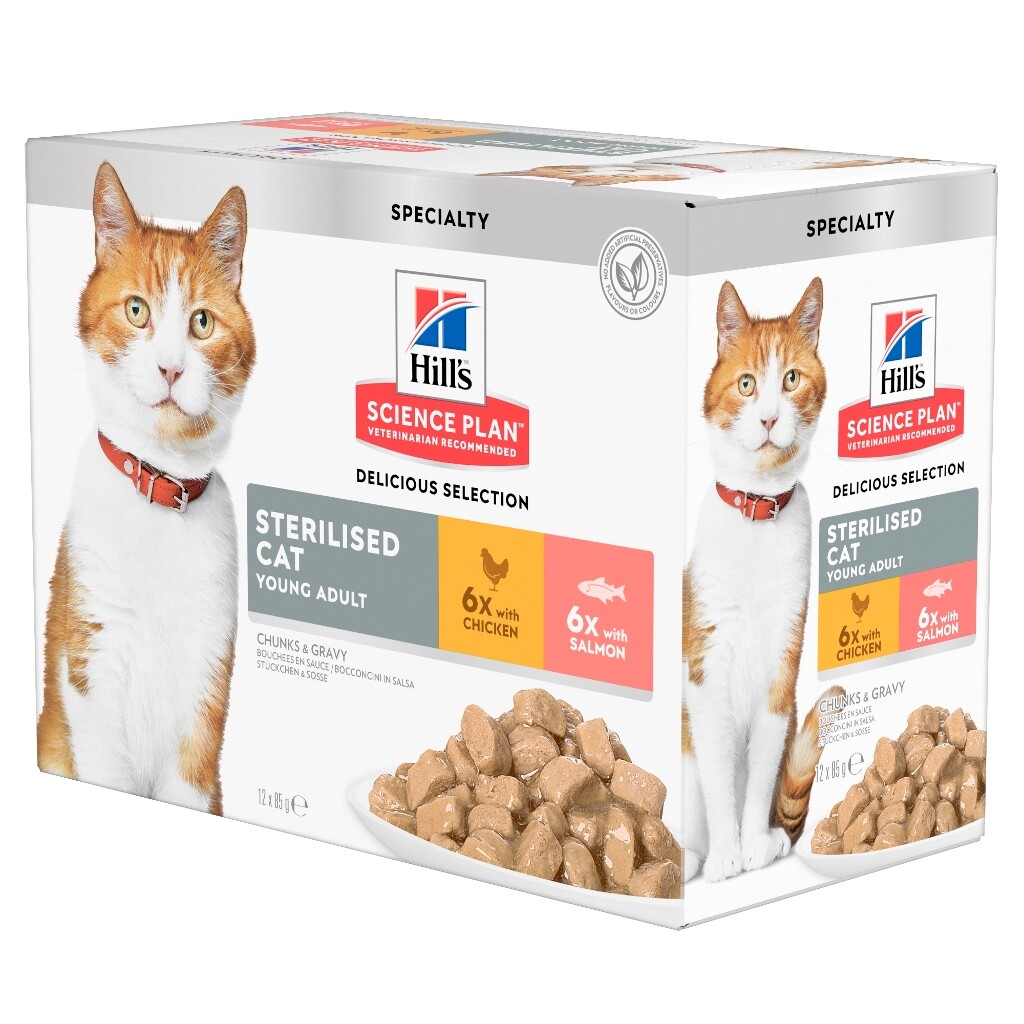 SP Young Adult Sterilised Cat multipack 12 sachets repas pour chat stérilisé poulet et saumon 12x85g