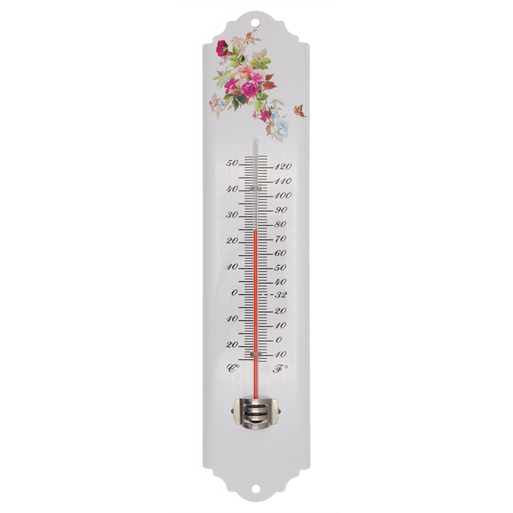 Kelvin 16 - thermomètre mural d'extérieur en métal épolxy blanc - fleurs