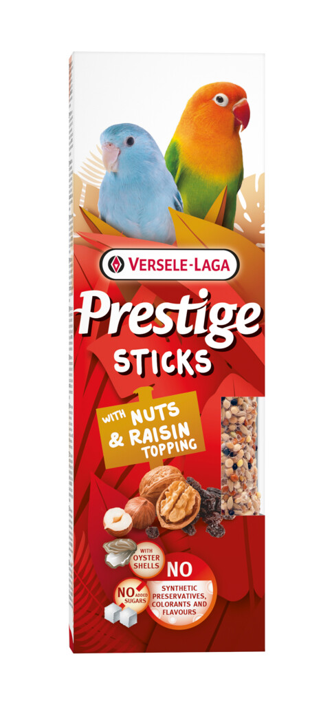 Prestige Sticks Kleine Papegaaien met Noten & Rozijnentopping - 2 stuks 60g Prestige Sticks Kleine Papegaaien met Noten & Rozijnentopping - 2 stuks 60g