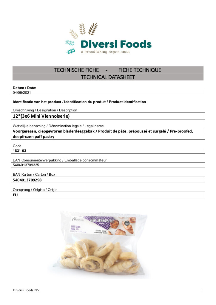 Mini viennoiserie 3 soorten - 3x6 stuks