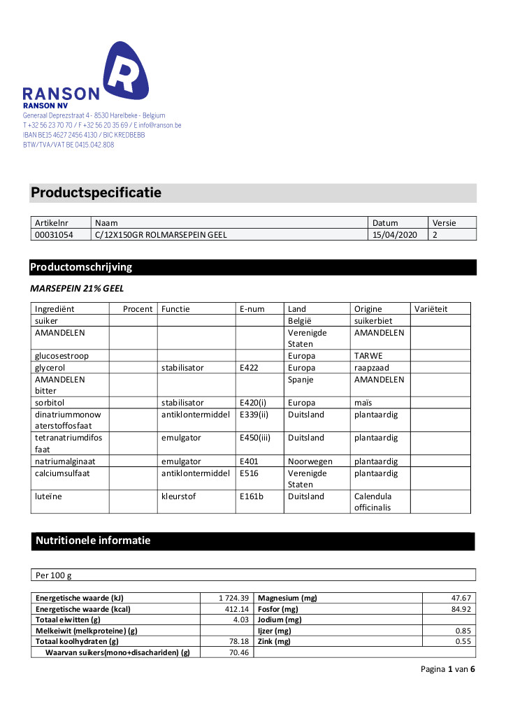 Rolmarsepein - geel - 150g