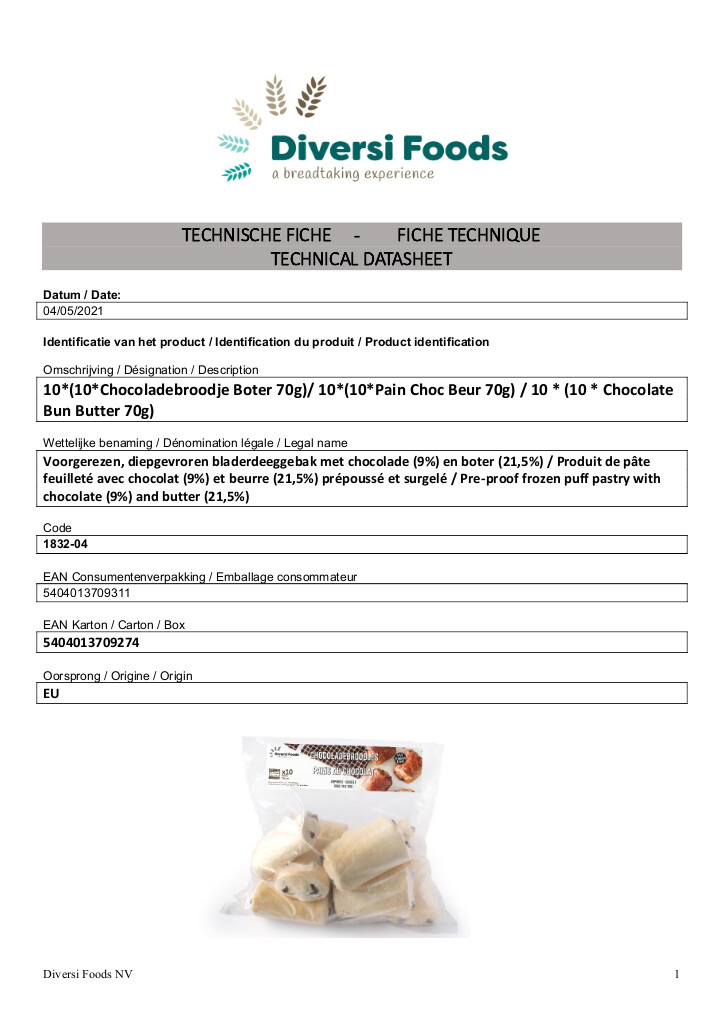 Chocoladekoek met boter - 10 stuks van 70g Chocoladekoek met boter - 10 stuks van 70g