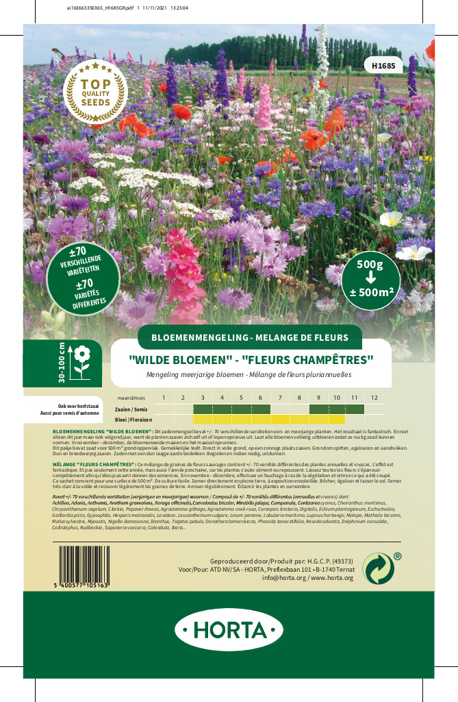 Mengeling meerjarige wilde bloemen  500m² (70 var.)